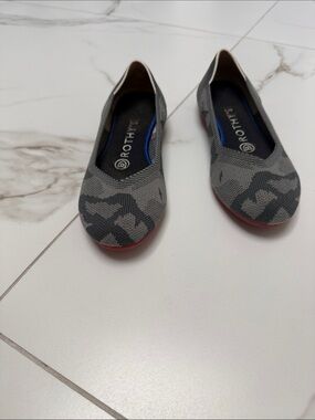 Rothy's Gray Knit Camo Ballet Flats with Red Soles - Women's